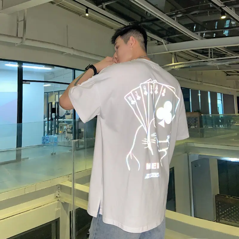 Крутая черная Светоотражающая футболка уличная одежда мужская оверсайз в