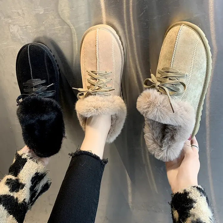 Women Boots Suede Leather Women Flat platform Mid-Calf Boots Ladies Shoes Fashion Winter Plush Fur warm Boots 35-40
