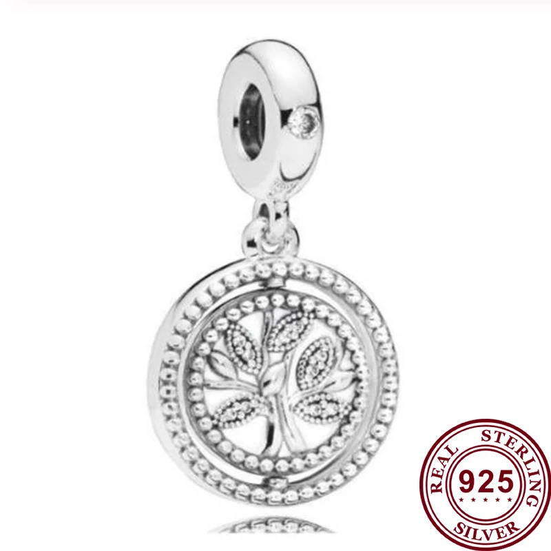

100% 925 Sterling Silver Charm Mother's Day Rotating Tree Of Life Pendant Fit Pandora Women Bracelet & Necklace Diy Jewelry