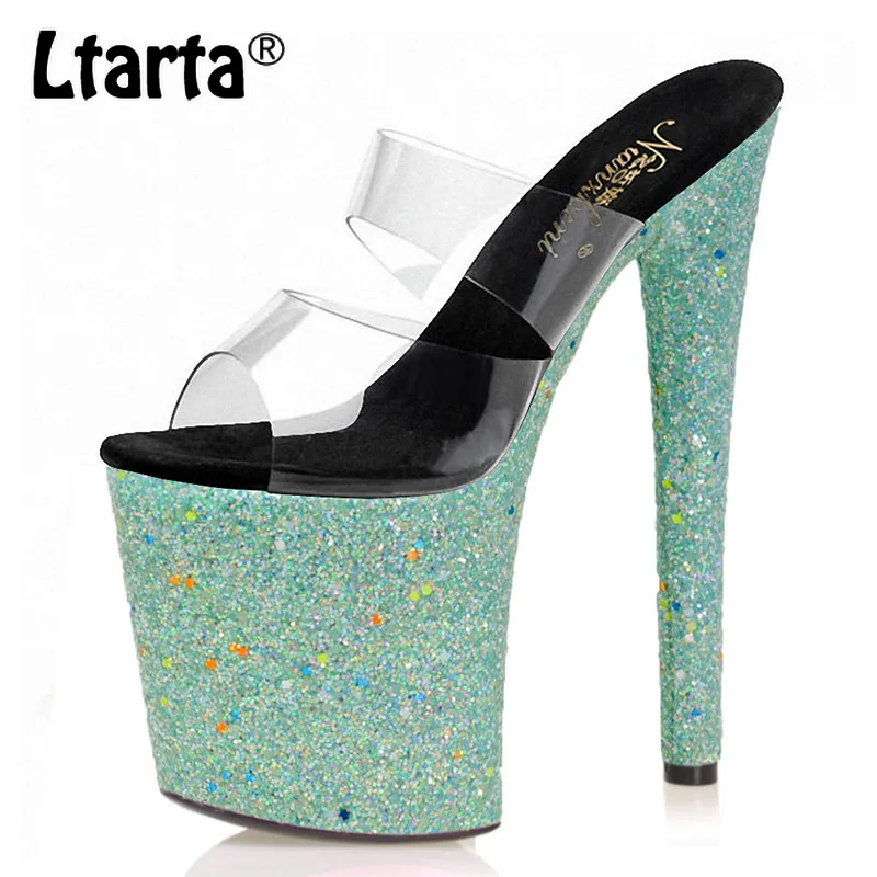 Ltarta 20CM Sequined Luminous Fish Mouth Slippers Sexy Pole Dance High Heels Nightclub Catwalk Platform Women Shoes LYP