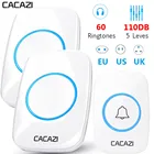 Беспроводной дверной звонок CACAZI, громкость до 300 дБ, дальность действия м, в комплекте штепсельная Вилка для Соединенного Королевства и США, Батарейная кнопка, 1234 ресивера