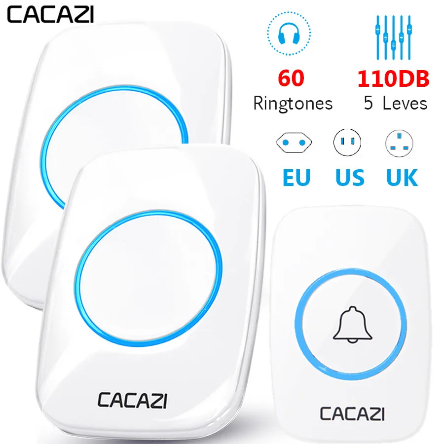 CACAZI 60 перезвон 110DB Беспроводной дверной звонок Водонепроницаемый 300 м Пульт
