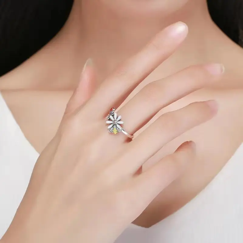 Trynmera 925 серебро цветок и Божья коровка Страна Чудес кольца для женщин стерлингового серебра ювелирные изделия TR109
