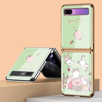 z flip 3 funda case for samsung galaxy z flip 3 z fold 3 naughty animals pattern coque plating tempered glass phone case cover