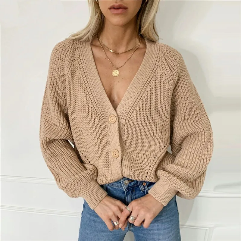 Кардиган женский на пуговицах с V-образным вырезом в Корейском стиле зима 2021 |