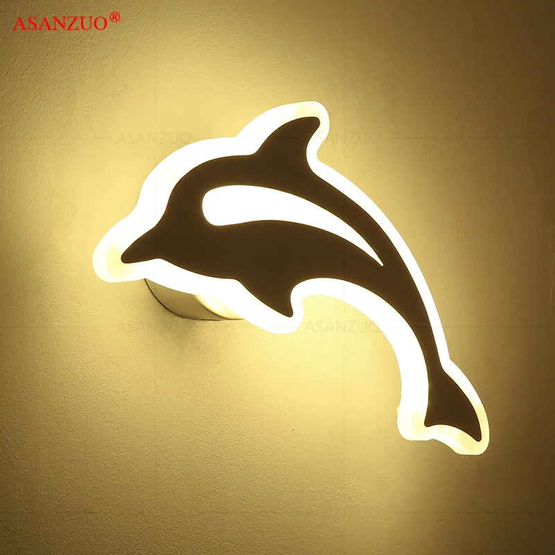 

Modern acrylic dolphin shape LED Night wall lamp light AC110V 220V kids' room living room corridor Deco Sconce lamp