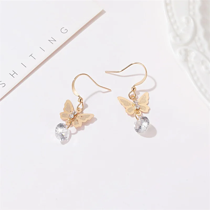 

Fashion New Butterfly Earrings For Women Simple Short Inlaid Zircon Earrings Girl Birthday Gift
