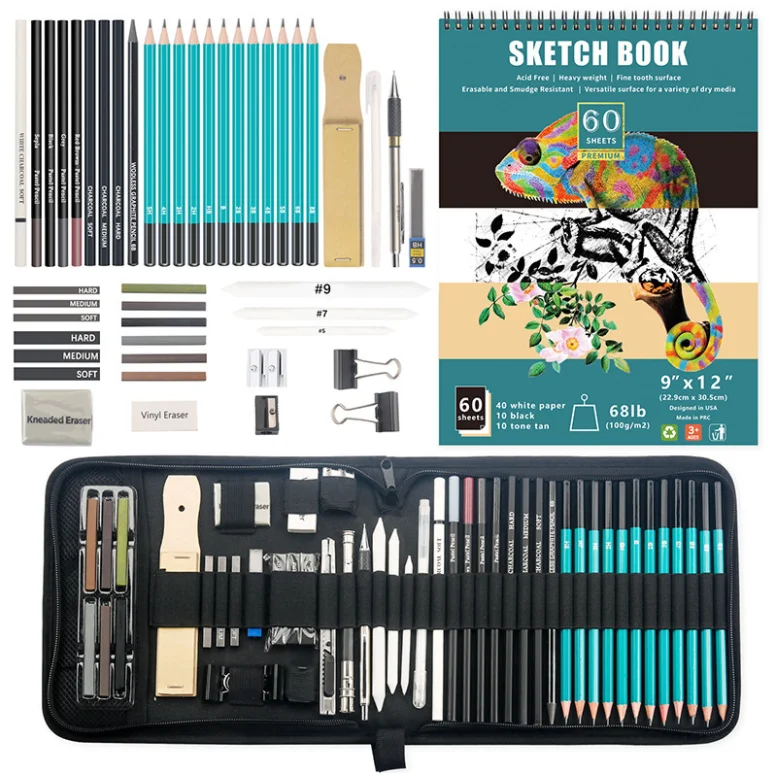 

50pcs Sketch Lead Tool Set High-gloss Metal Pen Carbon Pen Painting Art Sketch Pencil Set Art Supplies Gift