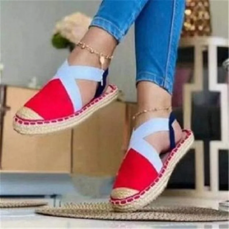 

Women Flats Summer Striped Platform Sandals Wedges Women Cross Women's Espadrilles Hemp rope Casual Sandals Slip on Sandalias