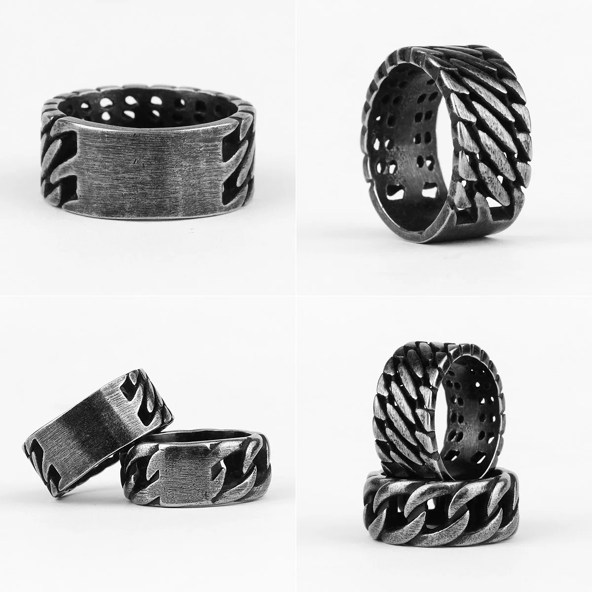 

Simple Retro Black Weave Locomotive Stainless Steel Mens Rings Punk for Male Boyfriend Biker Jewelry Creativity Gift Wholesale