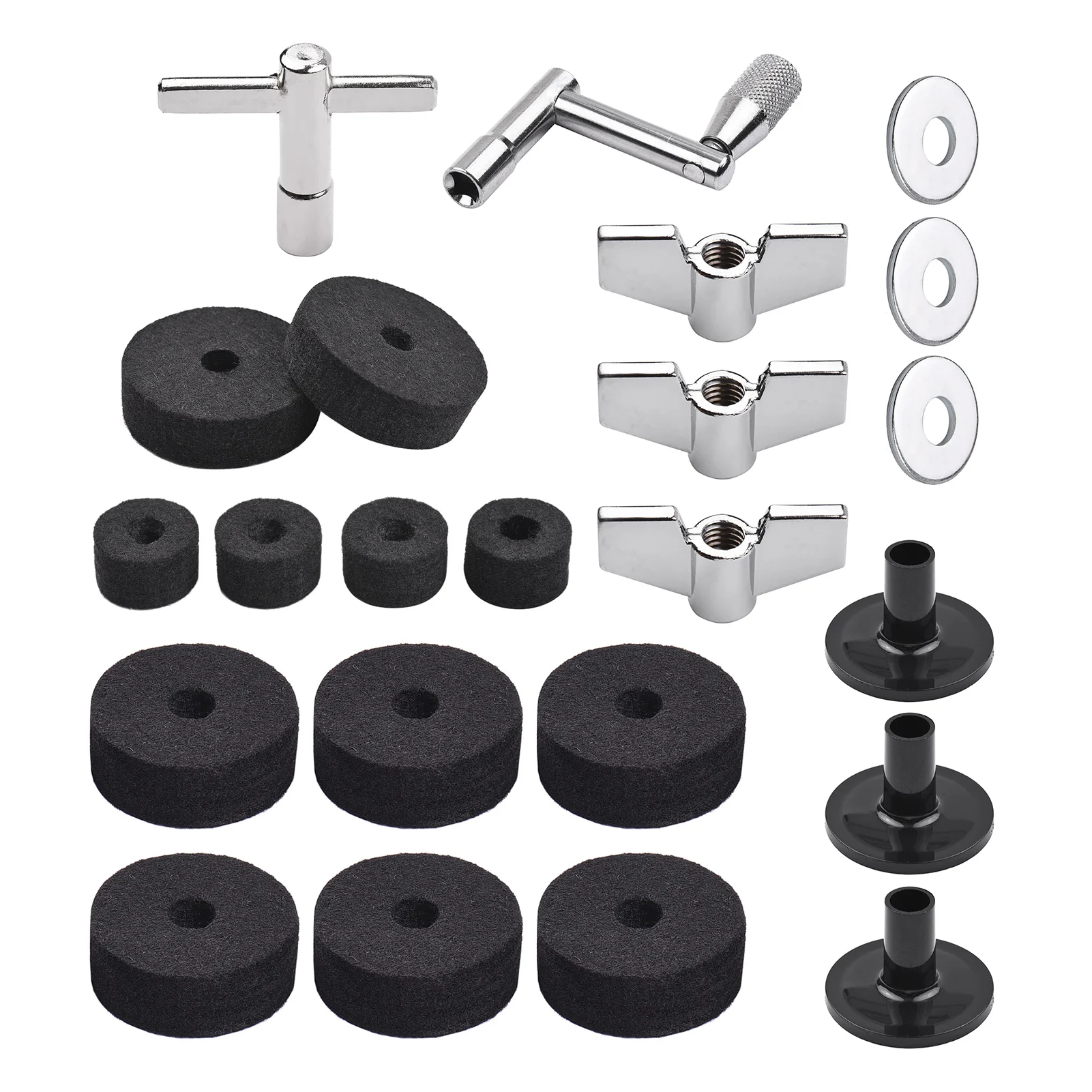 

23pcs Cymbal Replacement Accessories Drum Parts with Cymbal Stand Felts Drum Cymbal Felt Pads Include Wing Nuts Washers