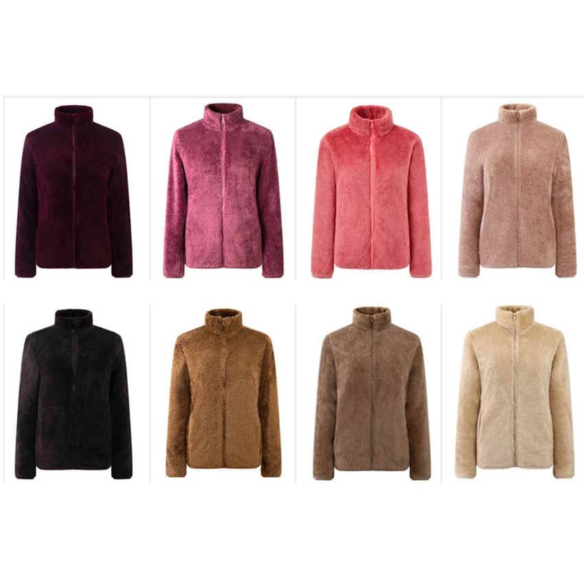 

Winter Warm Flannel Jacket Women Long Sleeve Stand Neck Zipper Casual Loose Velvet Coat Plus Size Outwear Outdoor