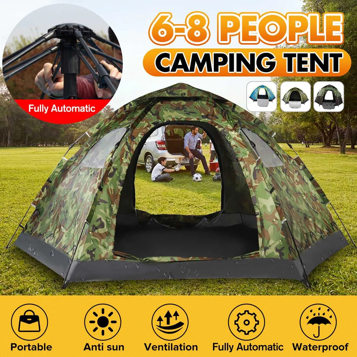 

6-8 Person Automatic Tent Easy Open Camp Tents Ultralight Instant Shade Protable Backpacking for Sun Shelter Travelling Hiking