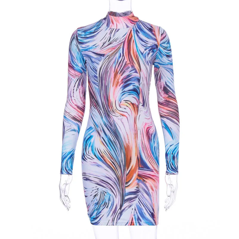 

Bodycon Mini Dress Women Clothes 2021 Long Sleeve Half High Collar High Waist Tight Slim Party Club Sexy Skinny Short Dress