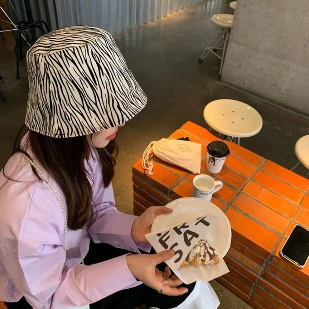 

INS Zebra Pattern Fisherman Hat Spring And Summer All-Aatch Retro Female Fashion Sun Protection Practical Sunshade Popular Gorro