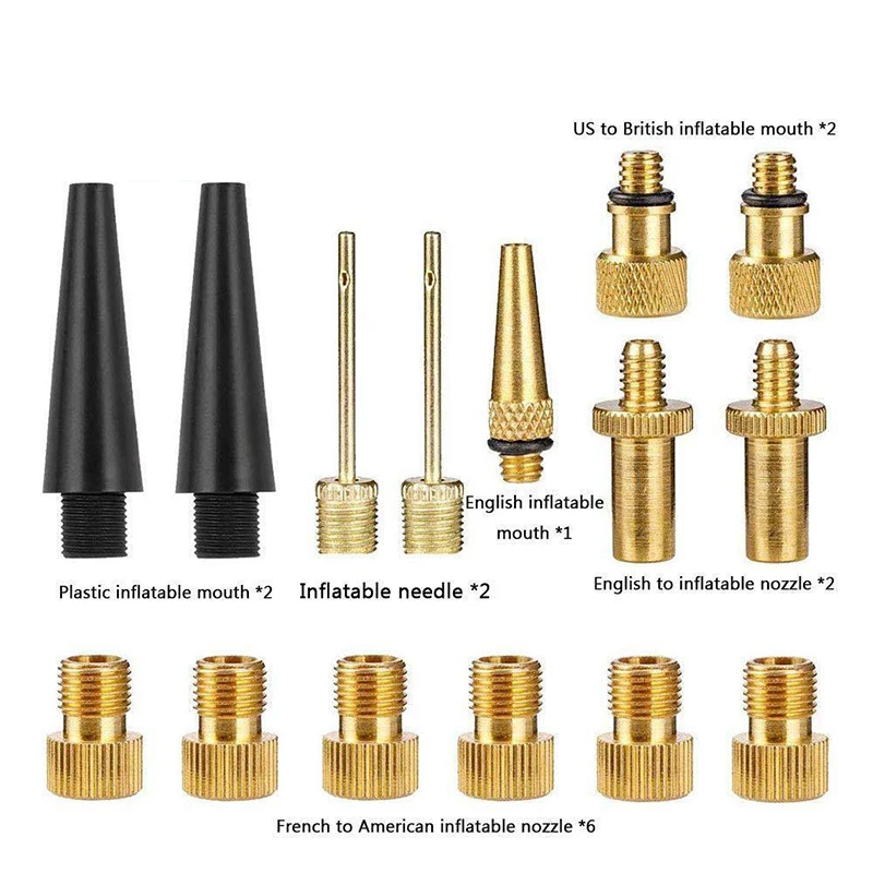 

15x Valve Adapters Set Kit Tire Air Nozzles Pump Inflator Connector Parts Copper