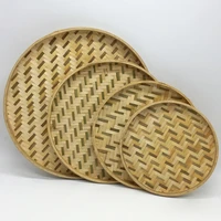 50hothome round shape handmade bamboo weaving sieve fruit tea basket storage organizer