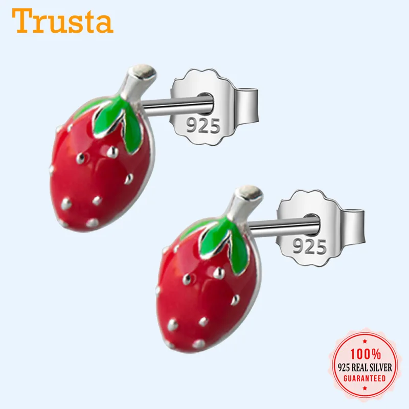 Trusta 925 пробы серебряные серьги модные милые миниатюрные милые маленькие серьги-гвоздики в виде клубники подарок для девочек