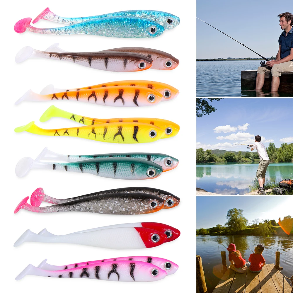 

5pcs Sinking Colorful T Tail Wobblers Spinning Baits Fishing Tackle 71mm Lure Bait Jig Bait Worms Soft Fishing Lures