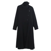 autumn and winter minority design dark fastening irregular wool cloth long coat robe