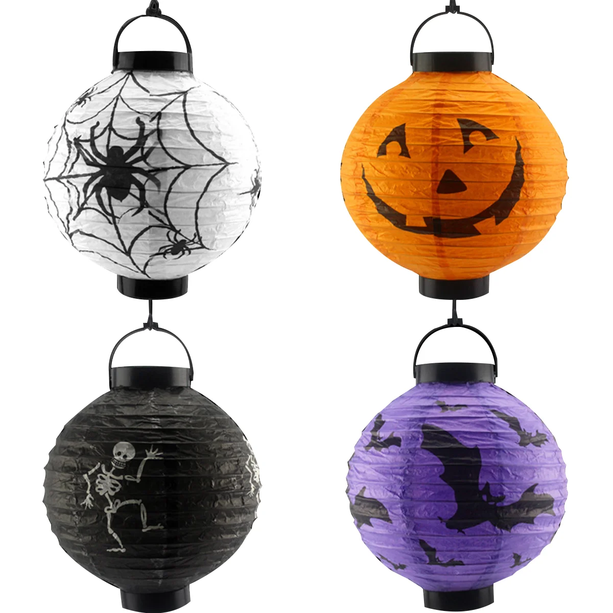 

4 PCS Paper Lanterns Party Decorations LED Pumpkin Spider Bat Skeleton Light Hanging Round Lantern
