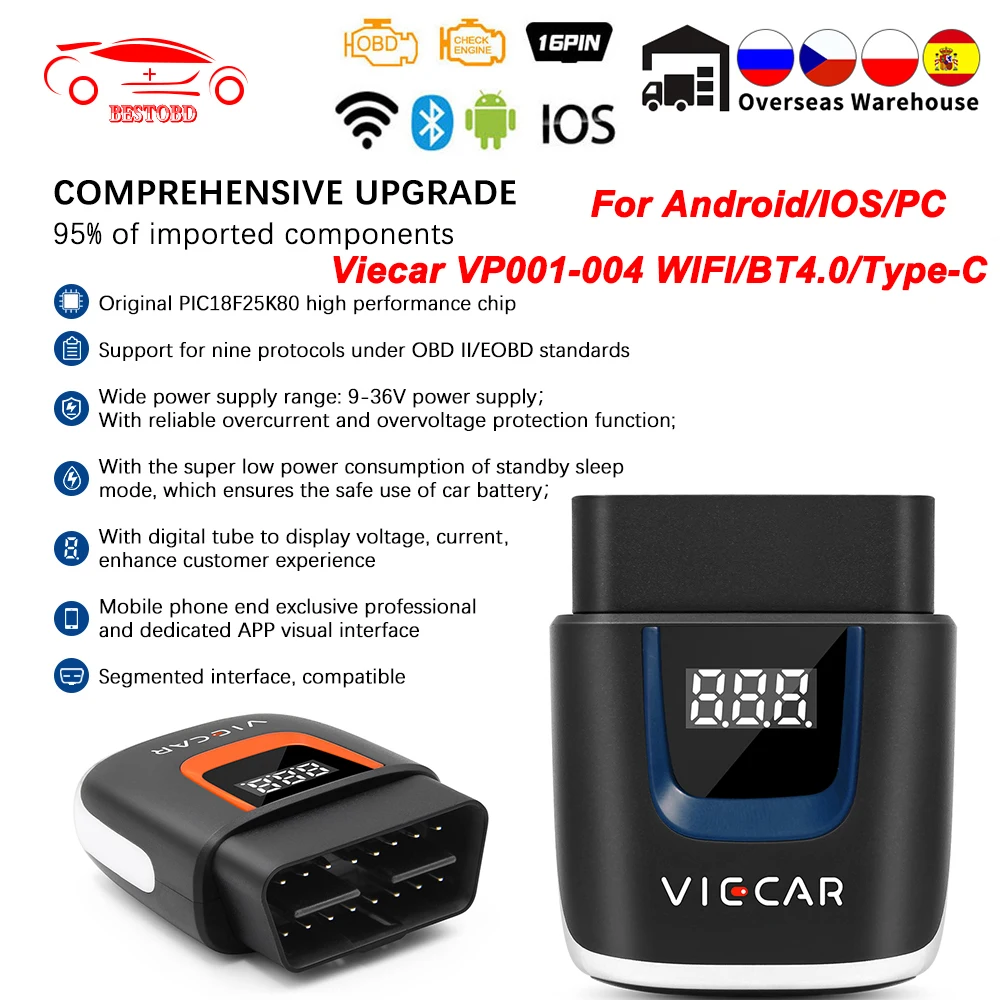 OBD2 Viecar ELM327 V2.2 WIFI USB Type c Bluetooth 4 0 для Android/IOS OBD 2 сканер автомобильный диагностический