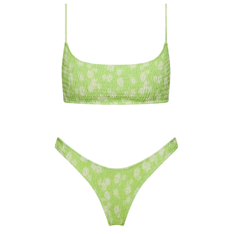 

Sexy Bandeau Push Up Bikini Set Spaghetti Strap Two Piece Swimsuit Ruched Bikinis Women Swimwear Floral Bathing Suit Beach Wear