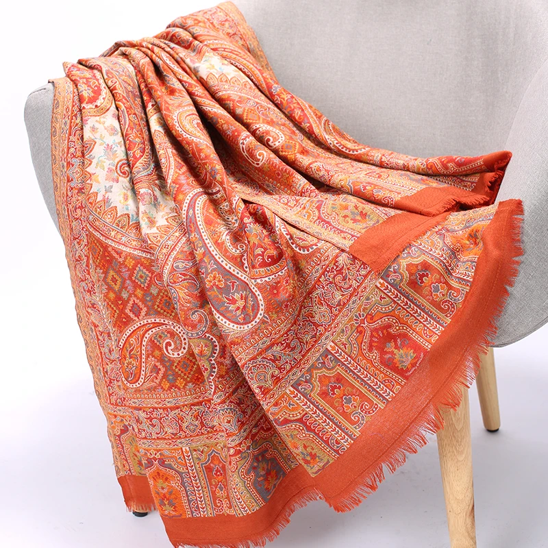 Orange Wrap Female Shawls Cachecol Feminino Large Size Hijabs Handmade Embroidery Mujer Bufanda Artificial Cashmere Muffler