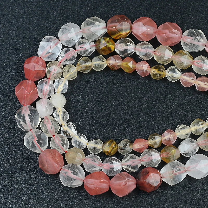 

Natural Stone Watermelon Crystal Split Surface Faceted Loose Spacer Stone Beads 15''6/8/10mm For Jewelry Making DIY Bracelet
