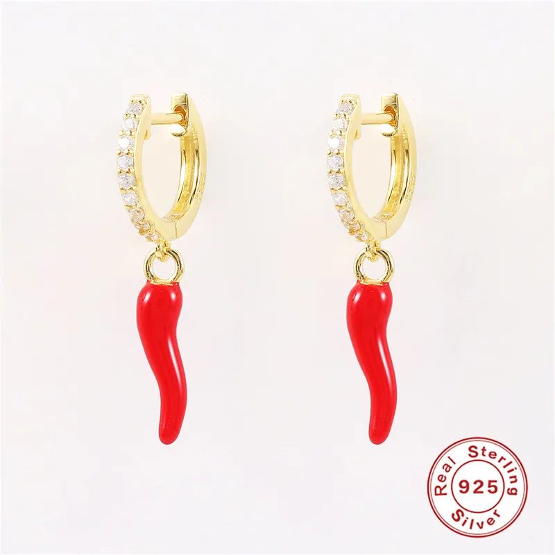 

BOAKO 925 Sterling Silver Enamel Yellow Chili Red Spicy Pepper Pendant Drop Earrings Piercing Pendiente 2021 Trend Punk Jewelry