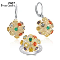 dreamcarnival1989 new 2020 rainbow colors zirconia jewelry sets more for women hanging dangle earringsring hot pick er3983s2