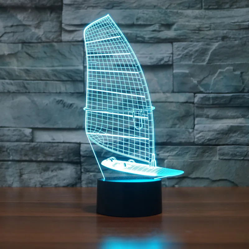 [Seven Neon] парусная лодка корабль яхта акриловая 7 цветов настольная лампа 3D новинка