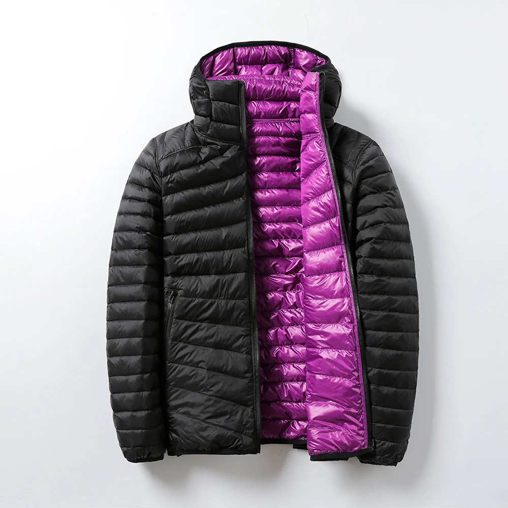 

2021 new women's double-sided down jacket jacket 100% ultralight hooded basic down jacket men's women's warm jacket