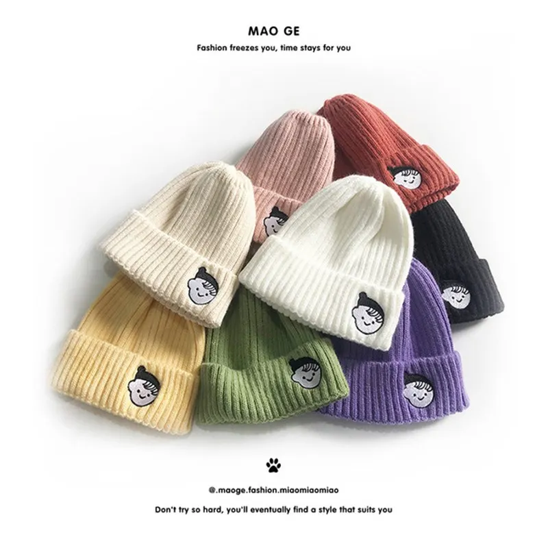 

Новинка, модные шапки для детей и взрослых, шапочки унисекс, облегающие шапки, зимние теплые вязаные детские шапки и шапки с вышивкой для мал...