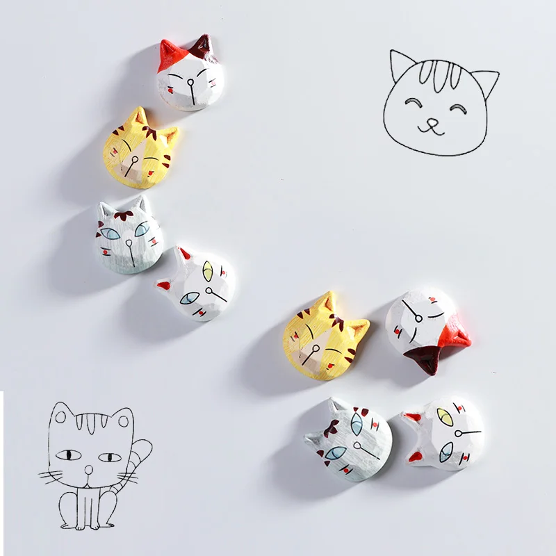 Деревянная наклейка на холодильник с кошкой милая ручной работы украшение дома