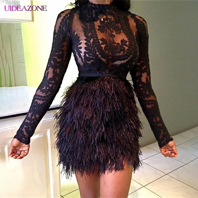 UIDEAZONE Сетчатое лоскутное перспективное женское платье из искусственного меха с