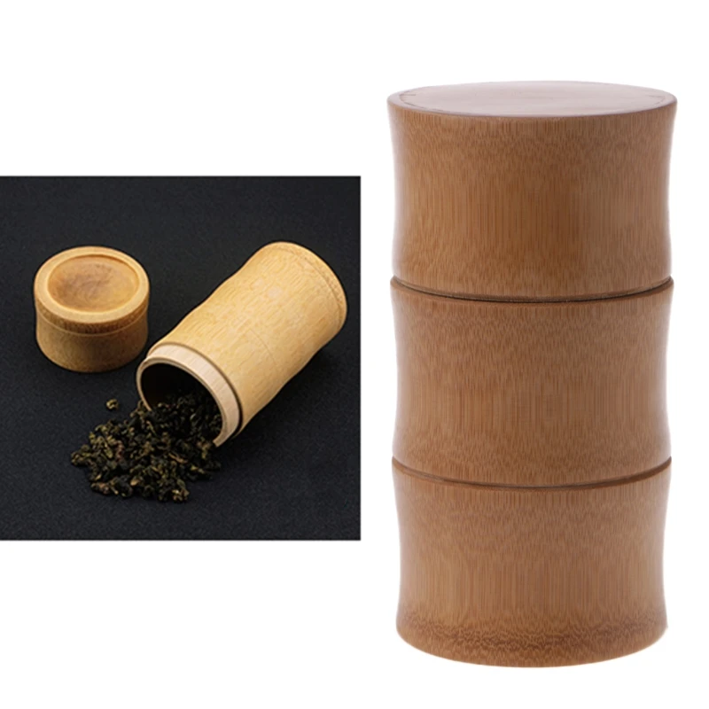 

Natural Bamboo Tube Tea Box Airtight Small Container Spice Storage Jar With Lid