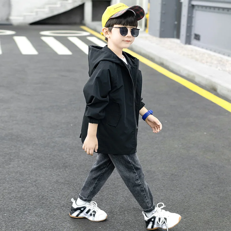 BINIDUCKLING/осеннее Детское пальто для мальчиков модное на молнии с капюшоном