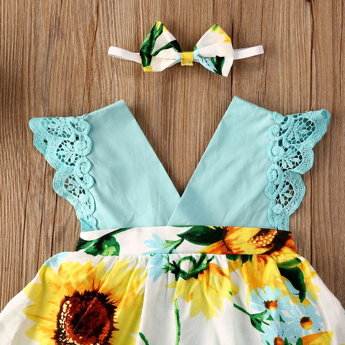 Комбинезон для новорожденных девочек платье-боди с кружевными рукавами и