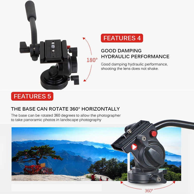 

Adjustable Tripod Head Camera Fluid Drag Pan Tilt Head For Dslr Camera Camcorders Shooting Filming For All Tripods Monopods
