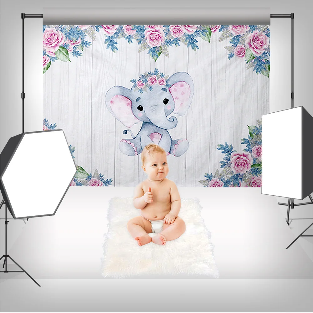 Виниловый фон для студийной фотосъемки с изображением слона животного цветка