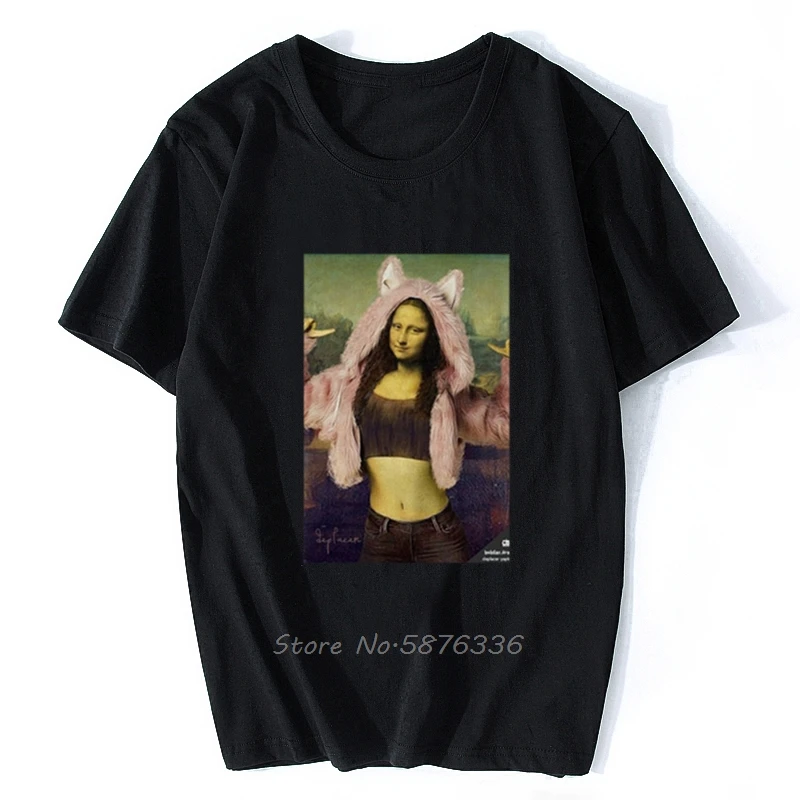 Mona Lisa Holds The Cat Oil Painting Women T-shirts Harajuku Ulzzang Vintage Funny Oversized T Shirt Korean Casual Short Sleeve