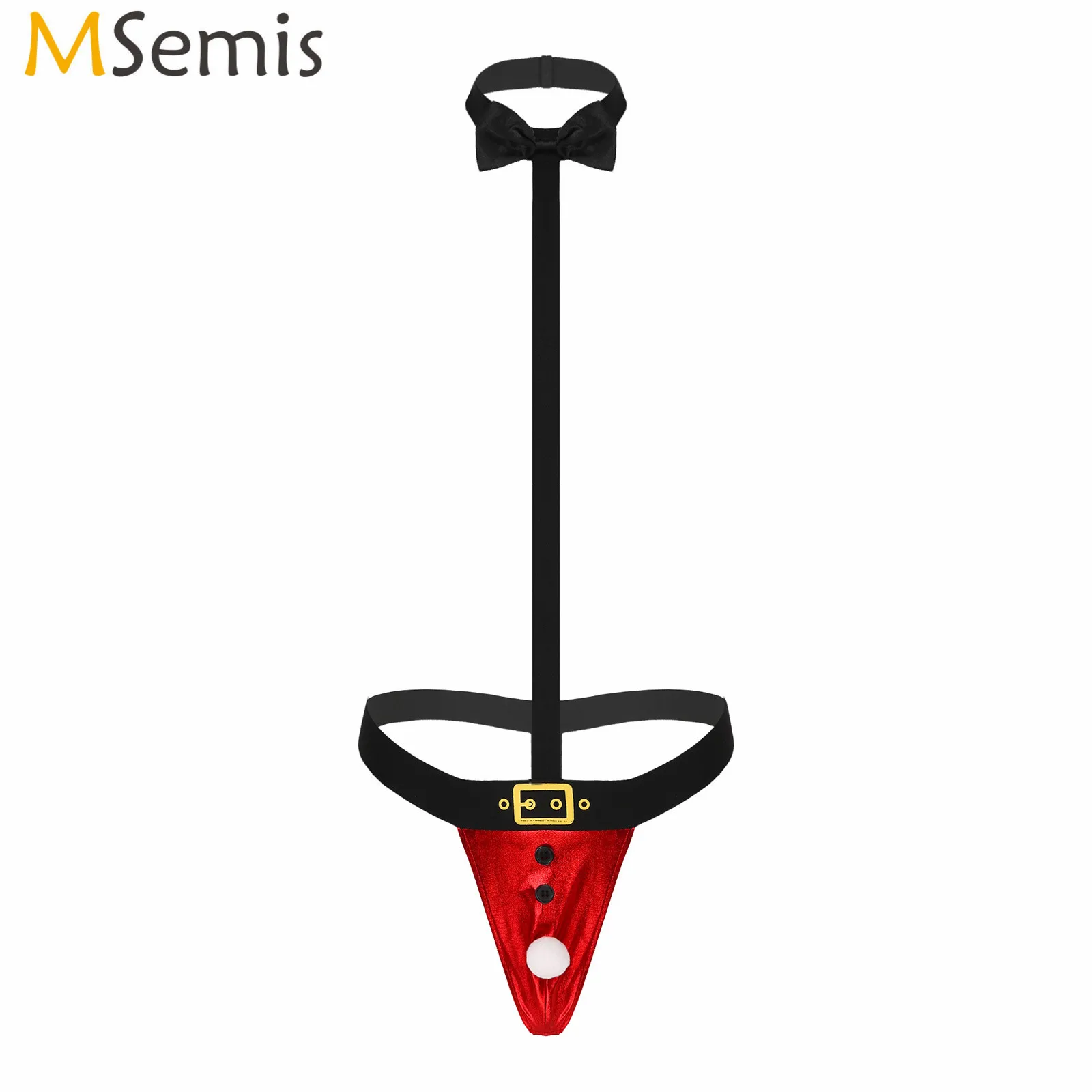 

Men Christmas Costume Sissy Mankini Lingeries Bow Tie Suspender G-String Thongs Romper Novelty Sexy G-String Tangas Hombres Xmas