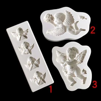 holding flowers and drumming angel cake decoration diy chin supporting chocolate plaster mould 15 849