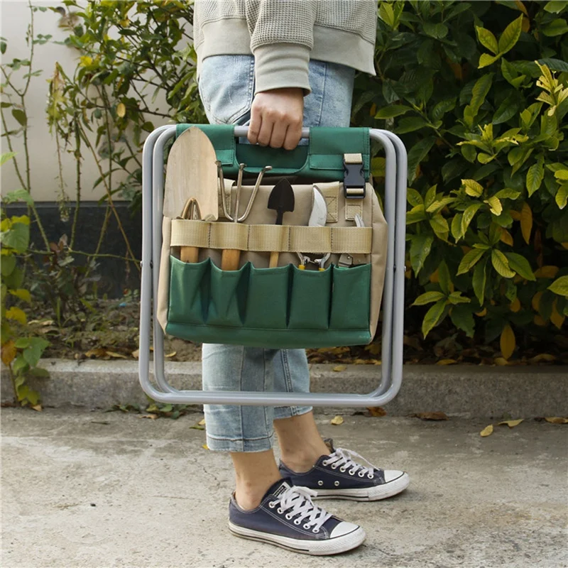 

Garden Tool Set Folding Garden Stool Tool Bag Heavy Duty Folding Stool Tote Bag