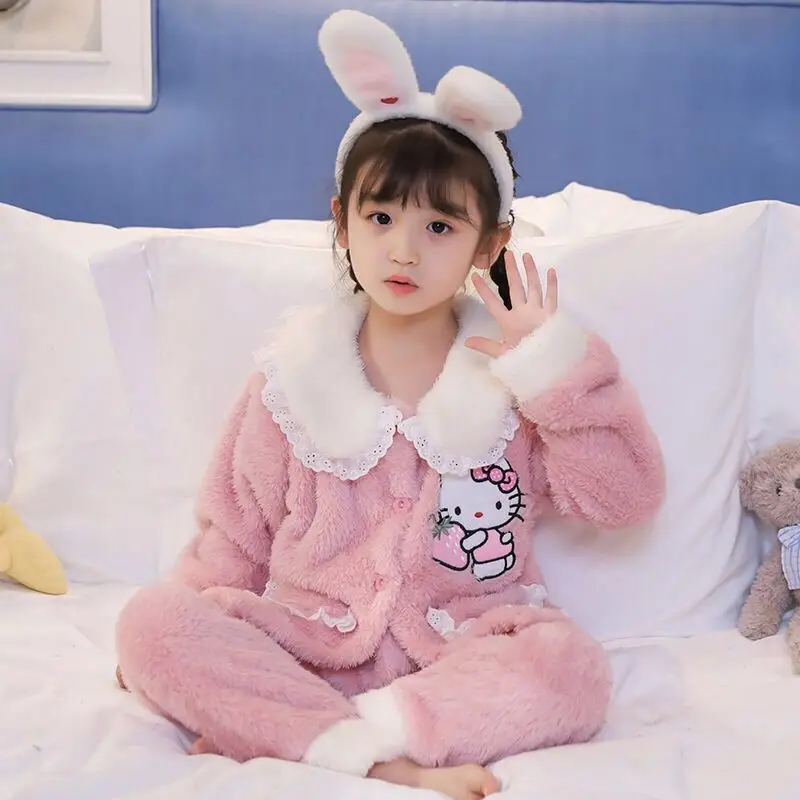 

TAKARA TOMY зима 2021 милый мультяшный Hello Kitty фланелевый плюшевый плотный теплый детский костюм для дома