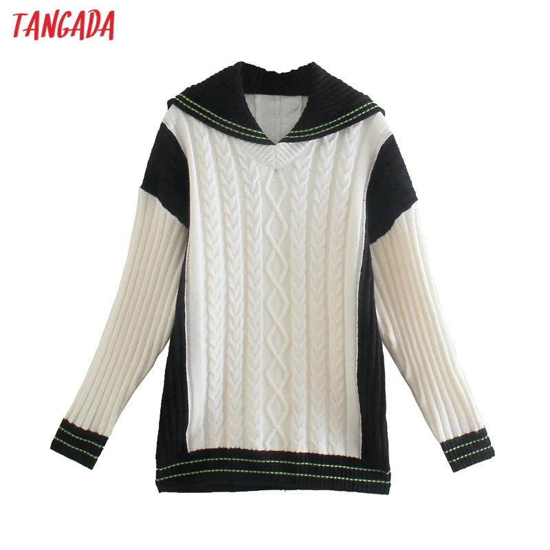 

Женский вязаный свитер Tangada с твист-синим воротником, элегантный джемпер, пуловеры оверсайз, шикарные топы 3N45