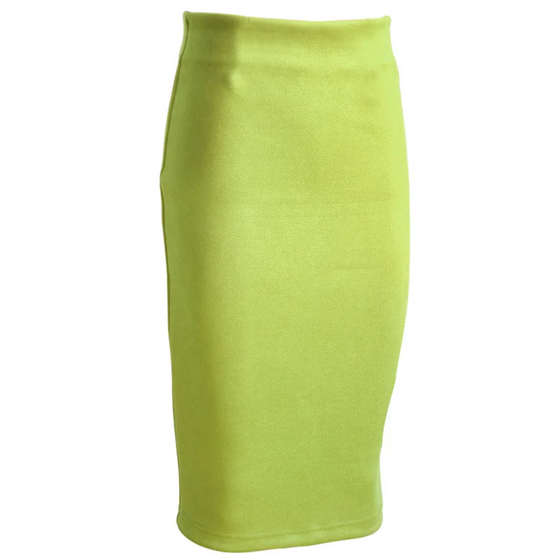 Lemon Super Deals Fashion Women Suede Solid Color Pencil Skirt Female Spring Autumn Basic High Waist Bodycon Split Knee Length Skirts - Цвет: Lemon