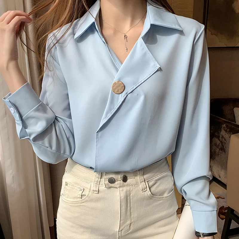 

Women Blouses Blusas Mujer De Moda 2021 Long Sleeve Blouse Women Turn Down Collar Chiffon Blouse Shirt Women Tops Shirts D388