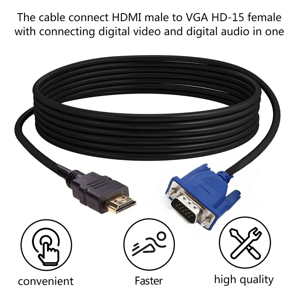 

1/1.8/3/5M HDMI Cable HDMI To VGA HD With Audio Adapter Cable HDMI TO VGA Cable dropshipping